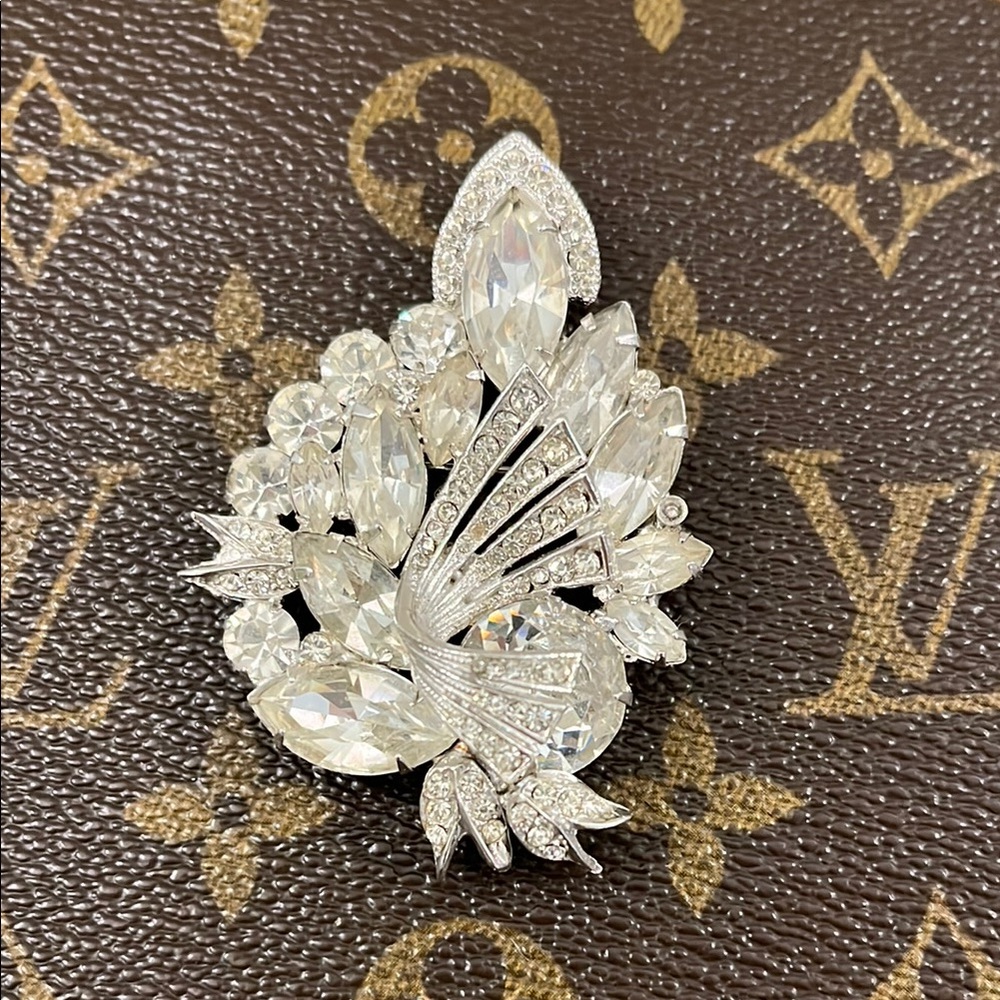 Vintage Silver Crystal Brooch